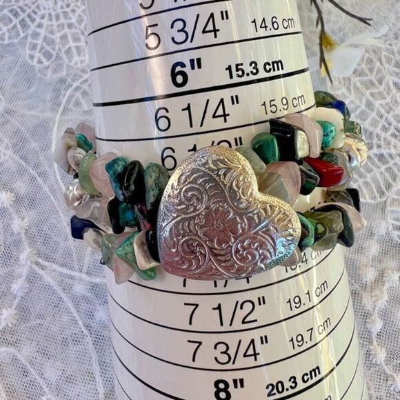Artisan Crafted Heart & Tumbled Gemstone Bracelet - Picture 14 of 16